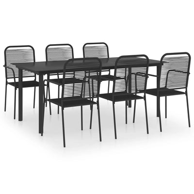 vidaXL 7 Piece Garden Dining Set Black Glass and Steel