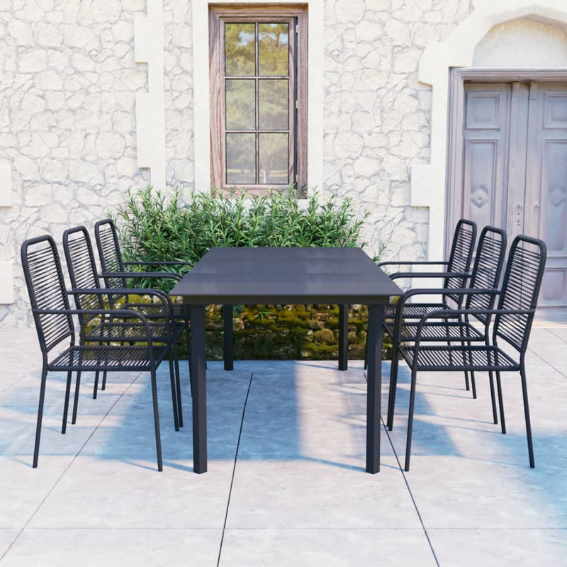 vidaXL 7 Piece Garden Dining Set Black Glass and Steel