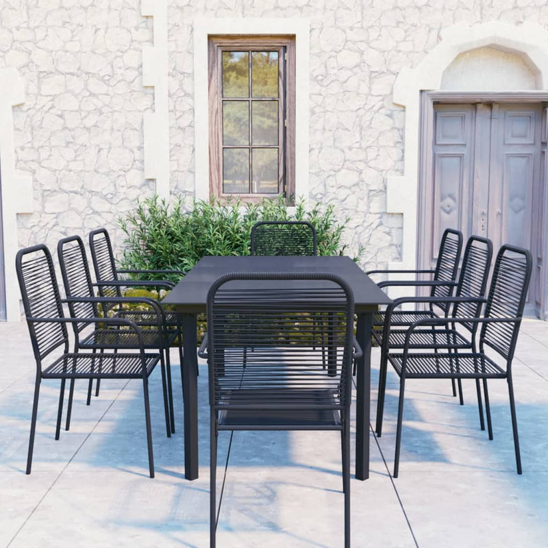 vidaXL 9 Piece Garden Dining Set Black Glass and Steel