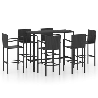 vidaXL 7 Piece Garden Bar Set Poly Rattan Black
