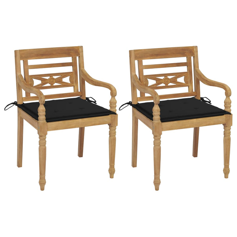vidaXL Batavia Chairs 2 pcs with Cream Cushions Solid Teak Wood