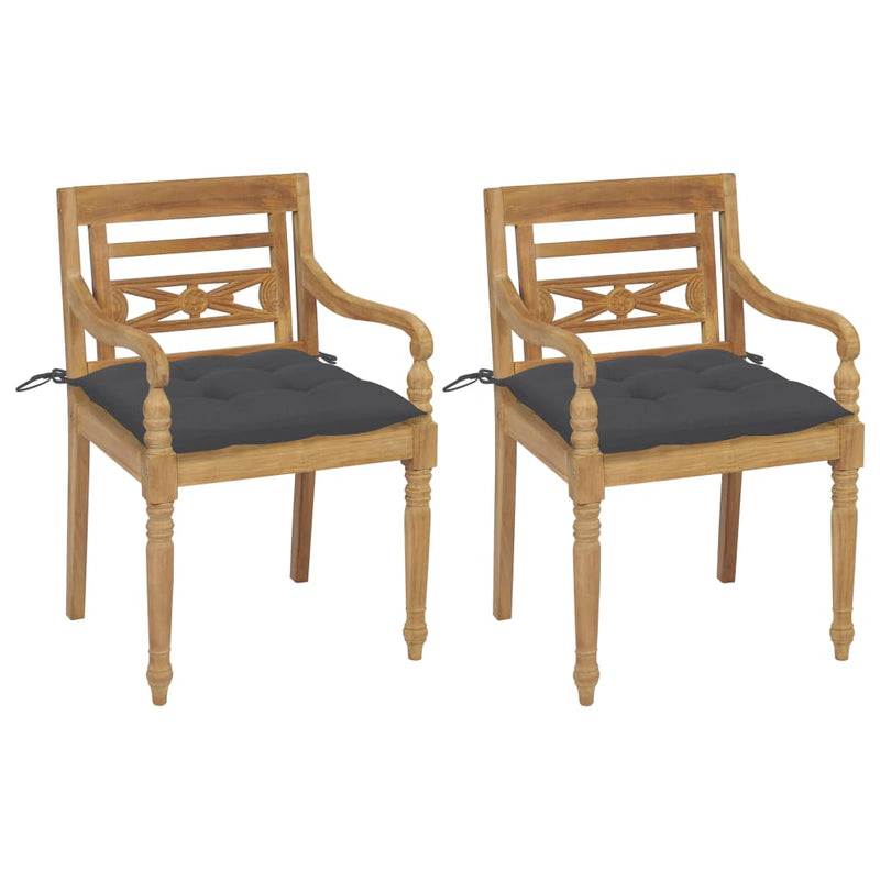 vidaXL Batavia Chairs 2 pcs with Cream Cushions Solid Teak Wood