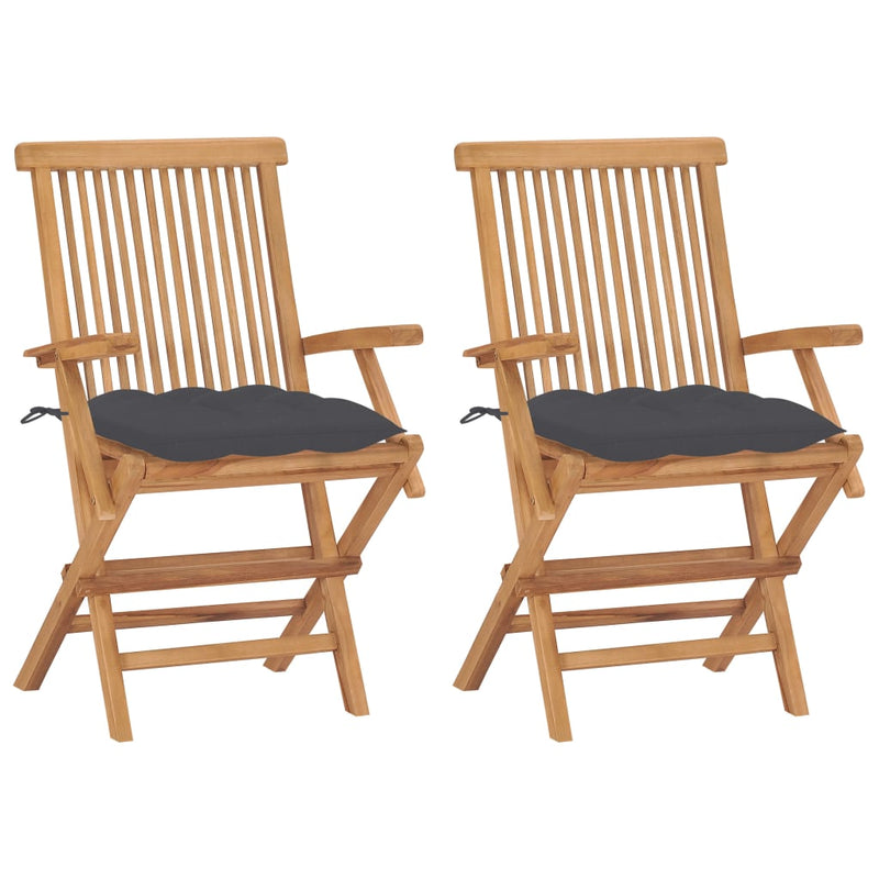 vidaXL Garden Chairs with Anthracite Cushions 2 pcs Solid Teak Wood