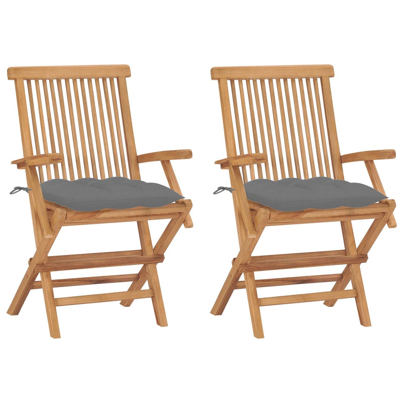 vidaXL Garden Chairs with Anthracite Cushions 2 pcs Solid Teak Wood