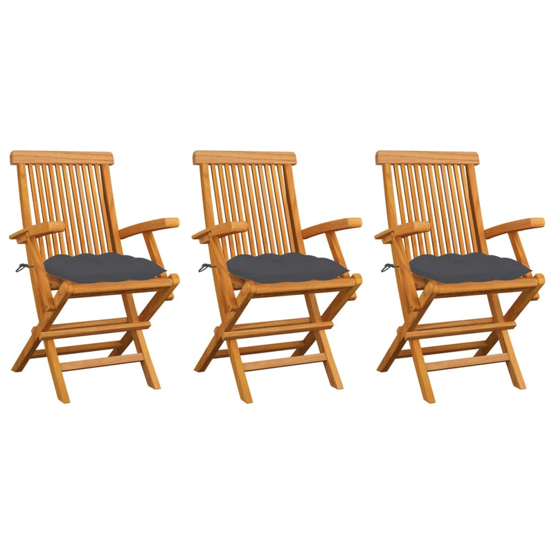 vidaXL Garden Chairs with Anthracite Cushions 3 pcs Solid Teak Wood