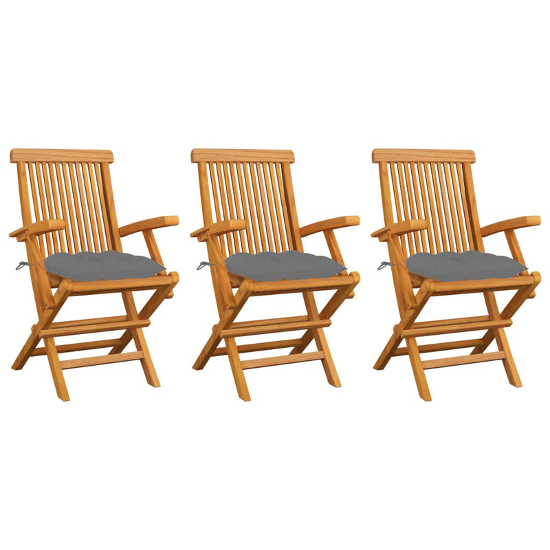 vidaXL Garden Chairs with Anthracite Cushions 3 pcs Solid Teak Wood