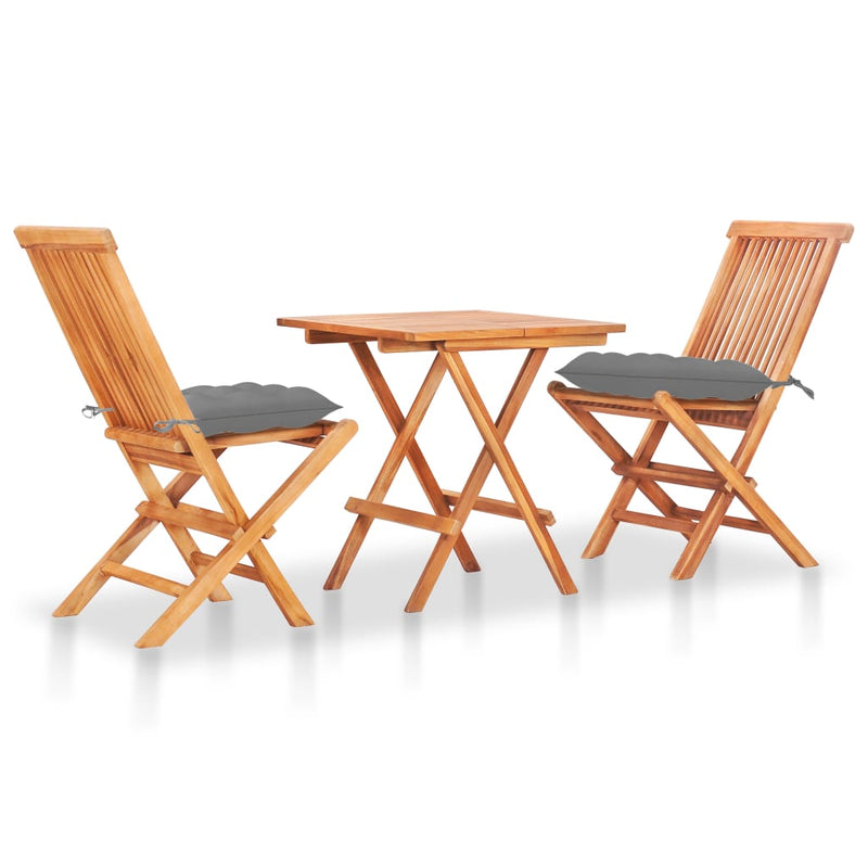 vidaXL 3 Piece Bistro Set with Anthracite Cushions Solid Teak Wood