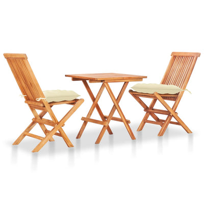 vidaXL 3 Piece Bistro Set with Anthracite Cushions Solid Teak Wood