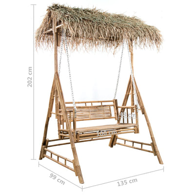 vidaXL 2-Seater Swing Bench with Palm Leaves and Cushion 202 cm Bamboo