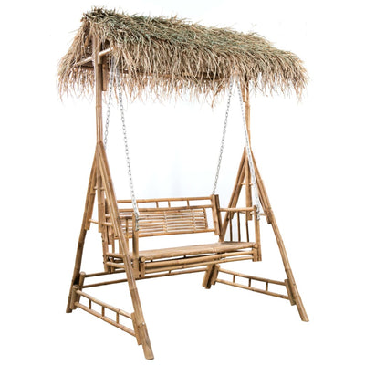 vidaXL 2-Seater Swing Bench with Palm Leaves and Cushion 202 cm Bamboo