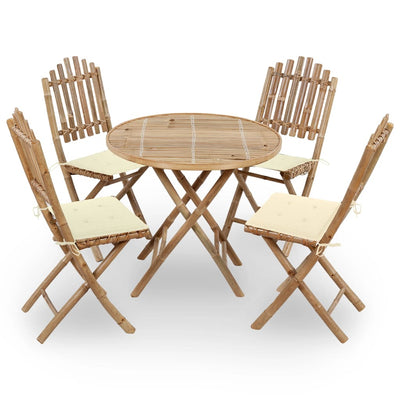vidaXL 5 Piece Folding Outdoor Dining Set with Cushions Bamboo