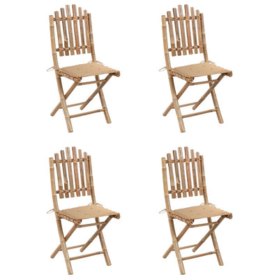 vidaXL 5 Piece Folding Outdoor Dining Set with Cushions Bamboo