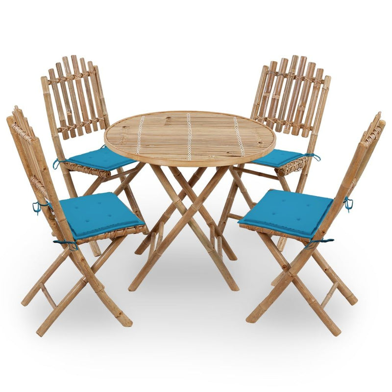vidaXL 5 Piece Folding Outdoor Dining Set with Cushions Bamboo