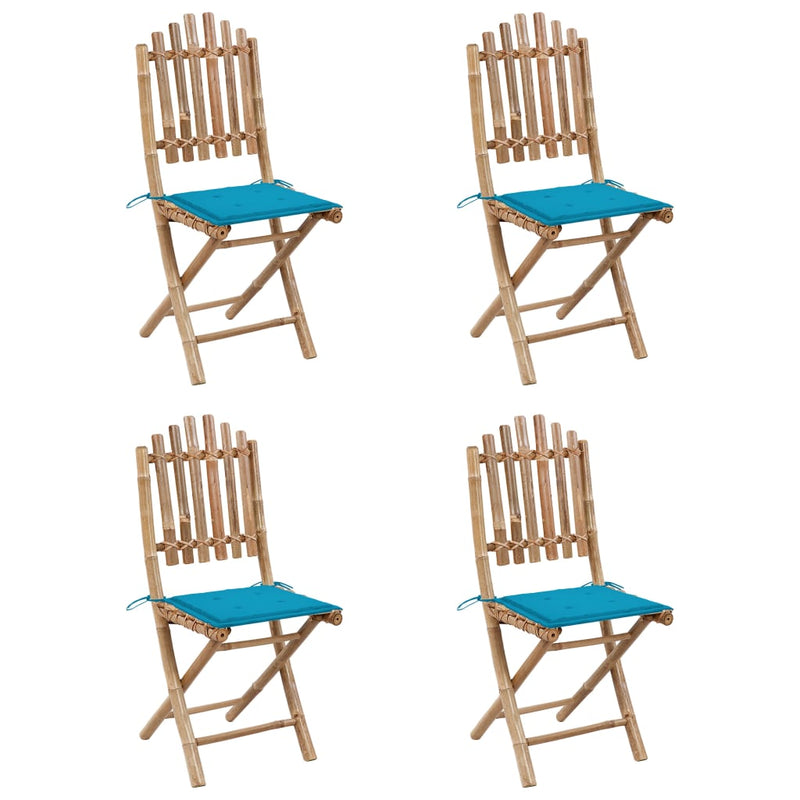 vidaXL 5 Piece Folding Outdoor Dining Set with Cushions Bamboo