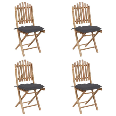 vidaXL 5 Piece Folding Outdoor Dining Set with Cushions Bamboo