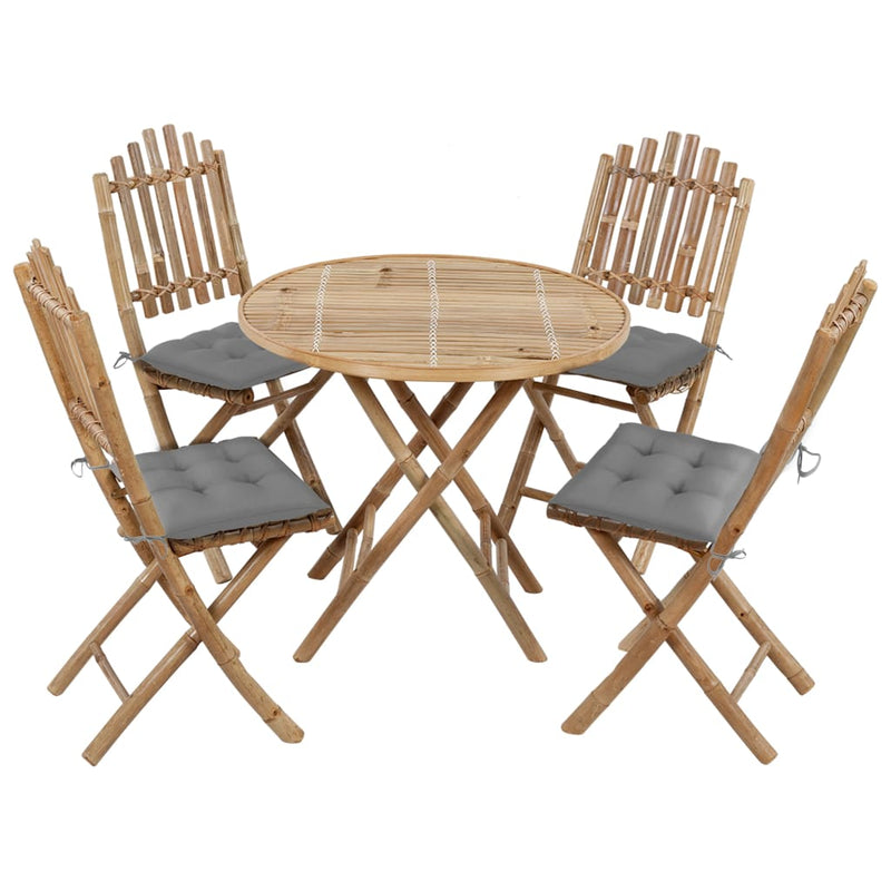 vidaXL 5 Piece Folding Outdoor Dining Set with Cushions Bamboo
