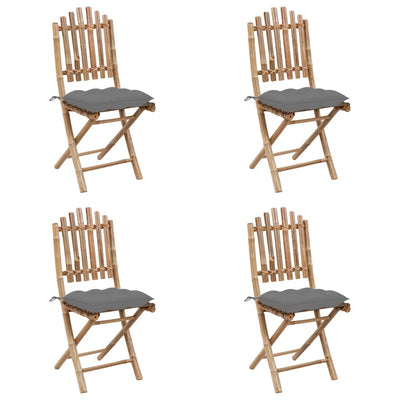 vidaXL 5 Piece Folding Outdoor Dining Set with Cushions Bamboo