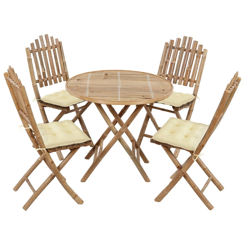 vidaXL 5 Piece Folding Outdoor Dining Set with Cushions Bamboo