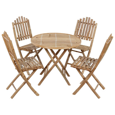 vidaXL 5 Piece Folding Outdoor Dining Set with Cushions Bamboo
