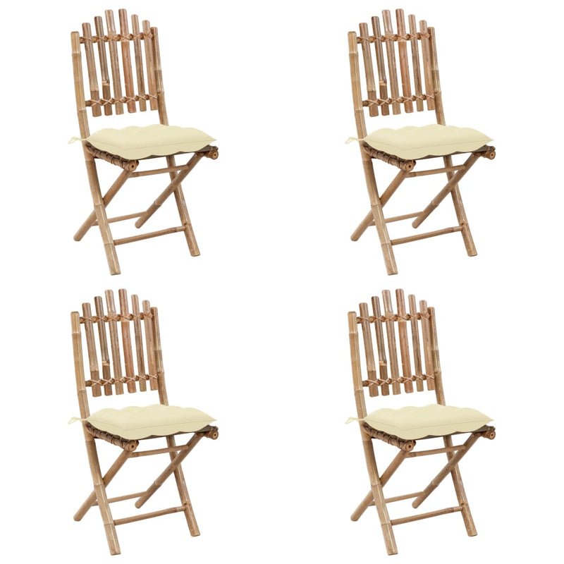 vidaXL 5 Piece Folding Outdoor Dining Set with Cushions Bamboo