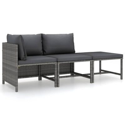 vidaXL 3 Piece Garden Lounge Set with Cushions Poly Rattan Black