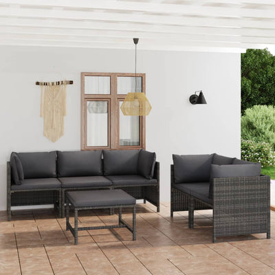 vidaXL 5 Piece Garden Lounge Set with Cushions Poly Rattan Black
