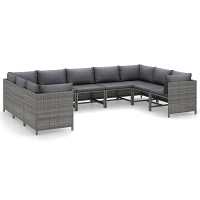 vidaXL 9 Piece Garden Lounge Set with Cushions Poly Rattan Black