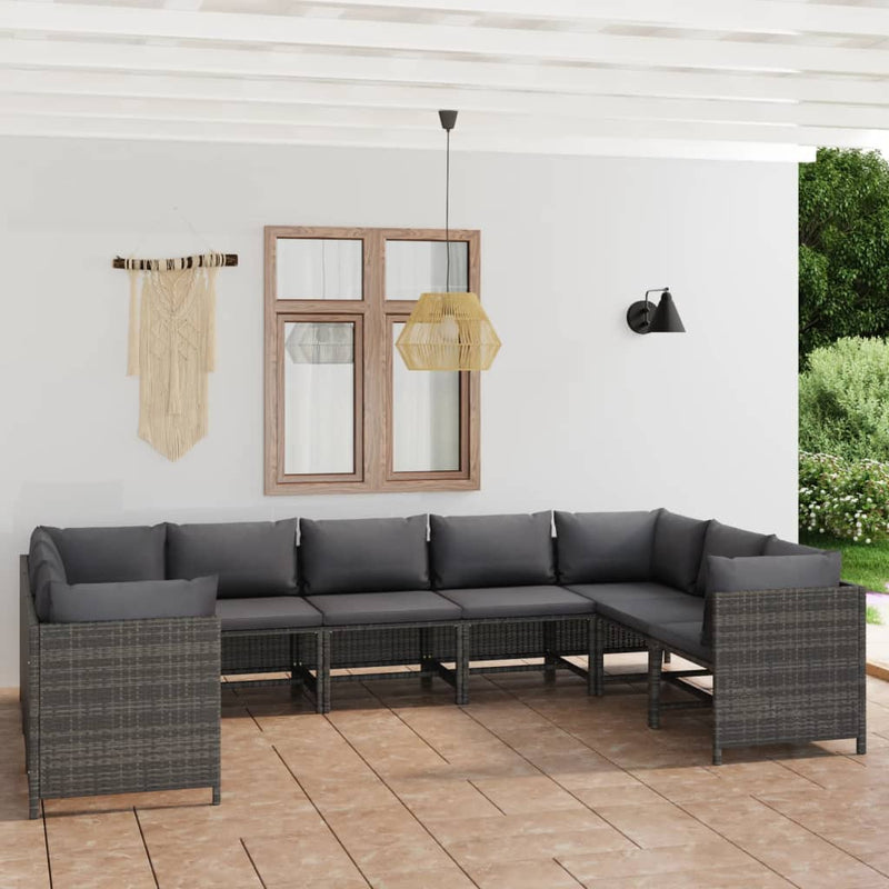 vidaXL 9 Piece Garden Lounge Set with Cushions Poly Rattan Black