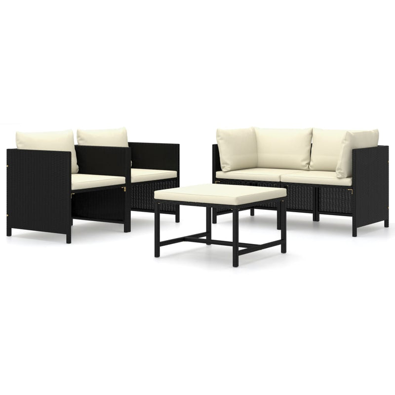 vidaXL 5 Piece Garden Lounge Set with Cushions Poly Rattan Black