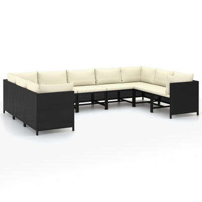 vidaXL 9 Piece Garden Lounge Set with Cushions Poly Rattan Black