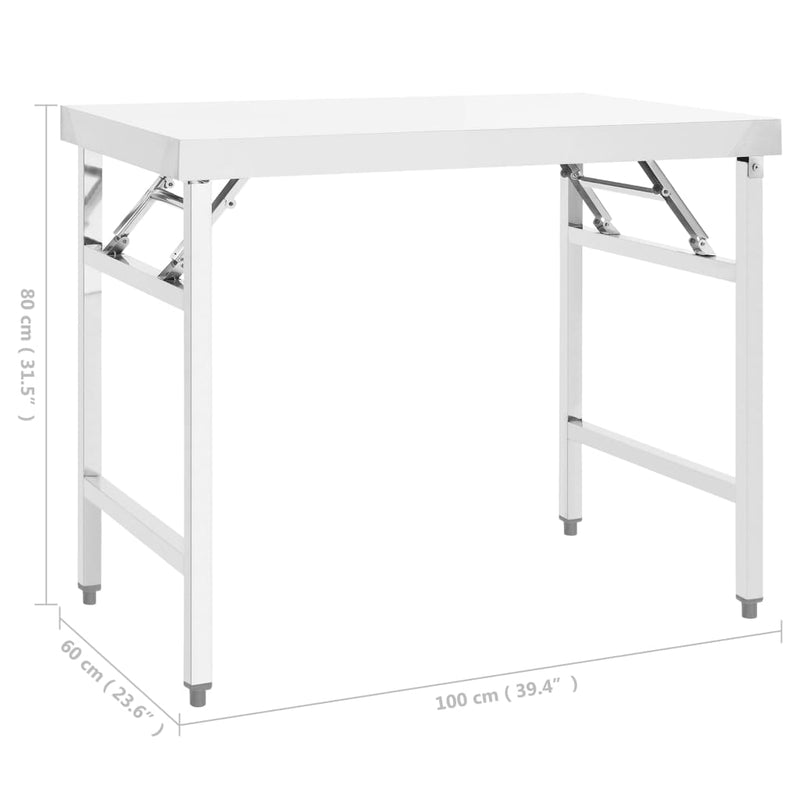 vidaXL Kitchen Folding Work Table 85x60x80 cm Stainless Steel