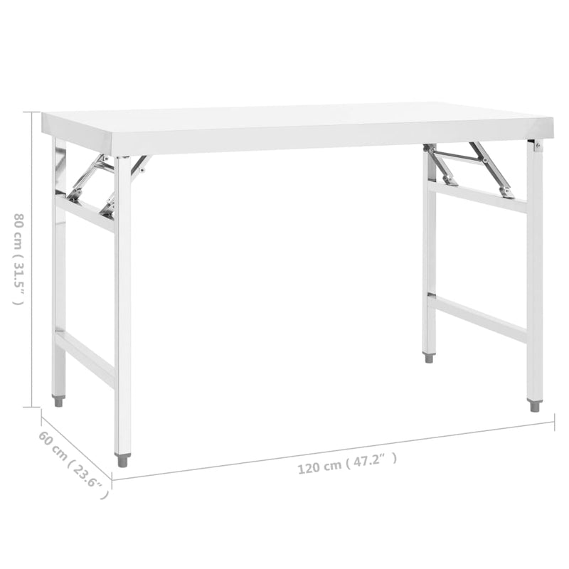 vidaXL Kitchen Folding Work Table 85x60x80 cm Stainless Steel