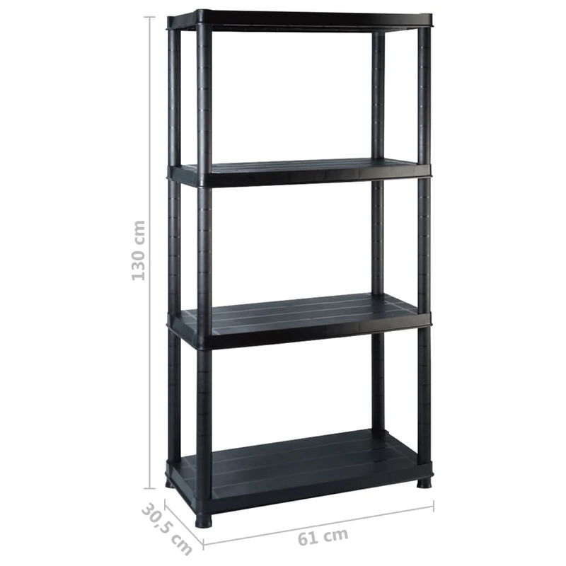 vidaXL Storage Shelf 4-Tier Black 183x30.5x130 cm Plastic