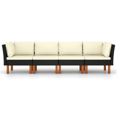 vidaXL 4-Seater Garden Sofa with Cushions Black Poly Rattan