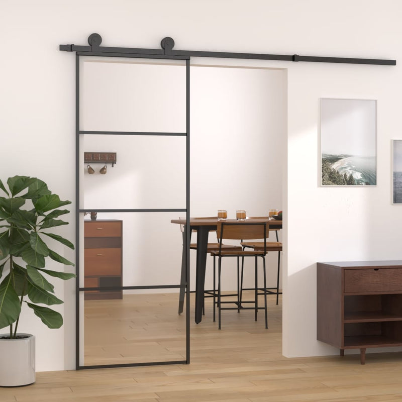 vidaXL Sliding Door Aluminium and ESG Glass 76x205 cm Black