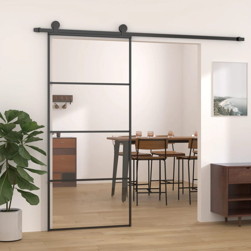 vidaXL Sliding Door Aluminium and ESG Glass 76x205 cm Black