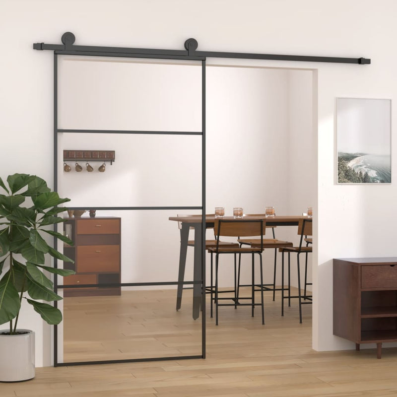 vidaXL Sliding Door Aluminium and ESG Glass 76x205 cm Black