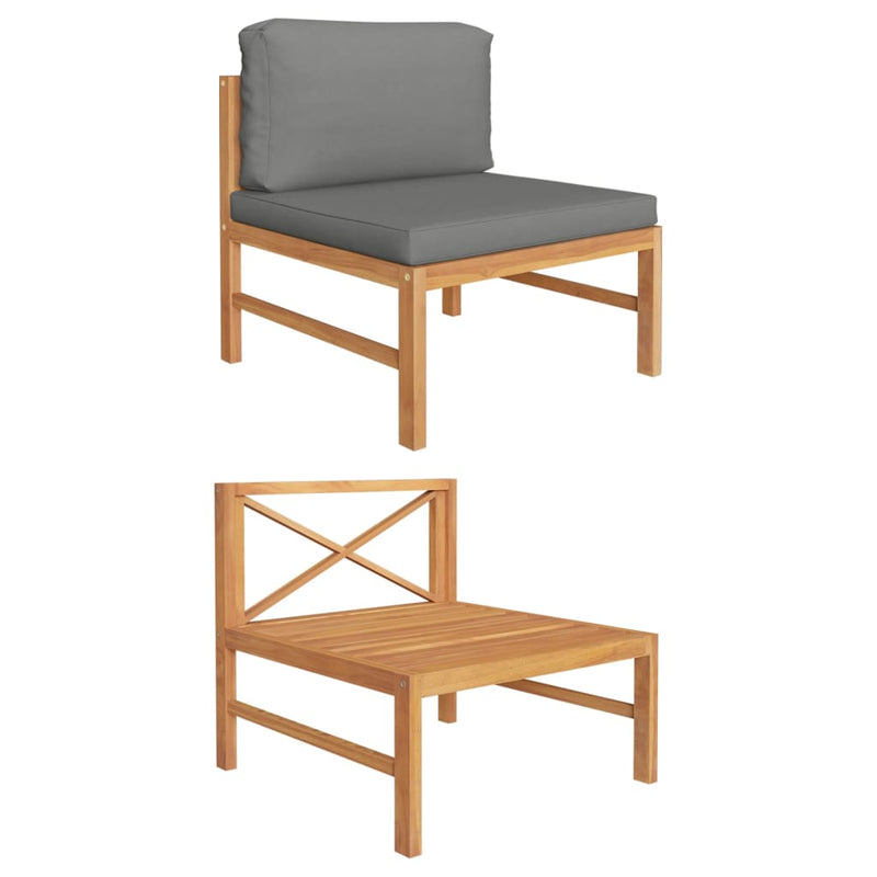 vidaXL Middle Sofa with Dark Grey Cushions Solid Teak Wood