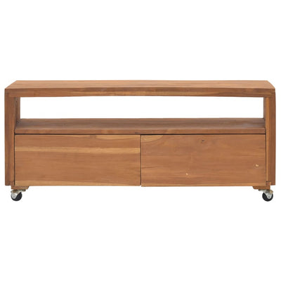 vidaXL TV Cabinet with Wheels 110x30x40 cm Solid Teak Wood