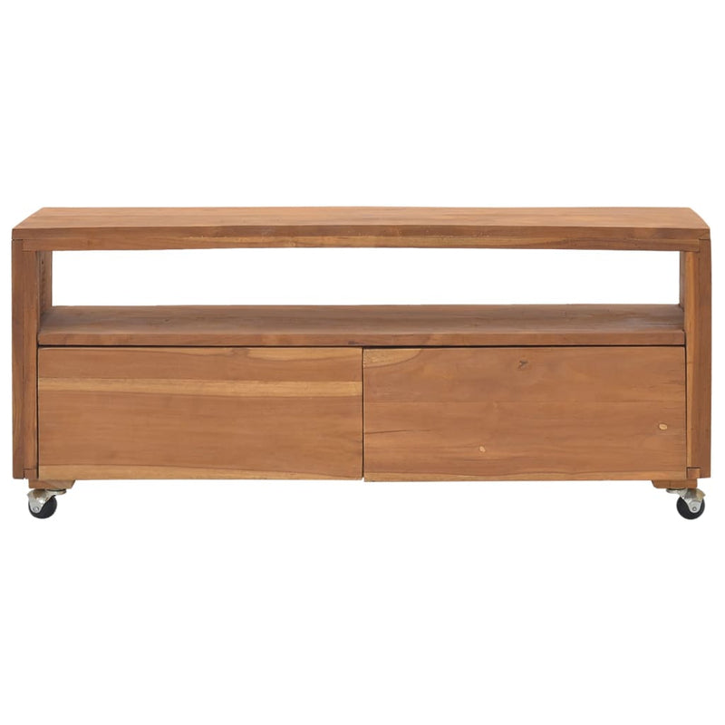 vidaXL TV Cabinet with Wheels 110x30x40 cm Solid Teak Wood