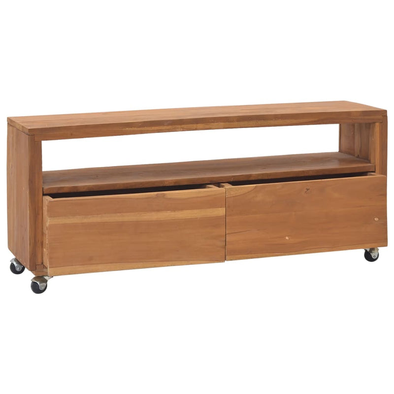 vidaXL TV Cabinet with Wheels 110x30x40 cm Solid Teak Wood