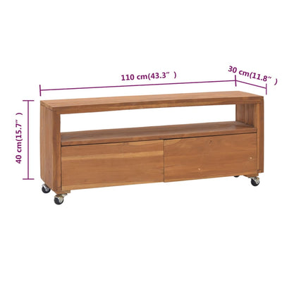 vidaXL TV Cabinet with Wheels 110x30x40 cm Solid Teak Wood