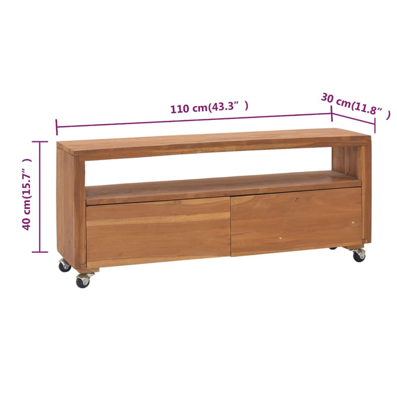 vidaXL TV Cabinet with Wheels 110x30x40 cm Solid Teak Wood