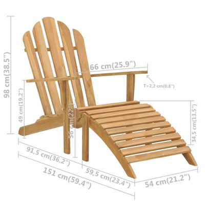 vidaXL Adirondack Chair with Footrest Solid Wood Teak