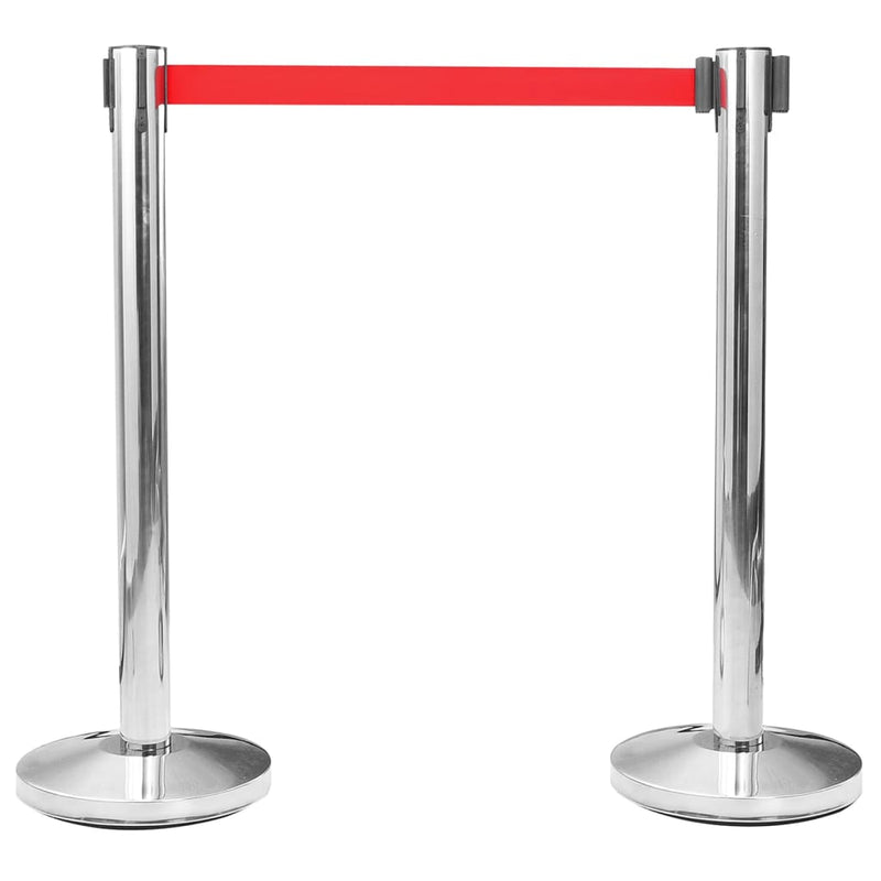vidaXL Stanchions with Belts 4 pcs Airport Barrier Stainless Steel Silver