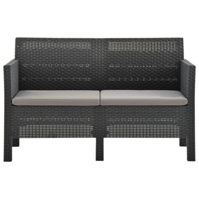 vidaXL 2-Seater Garden Sofa with Cushions Anthracite PP Rattan