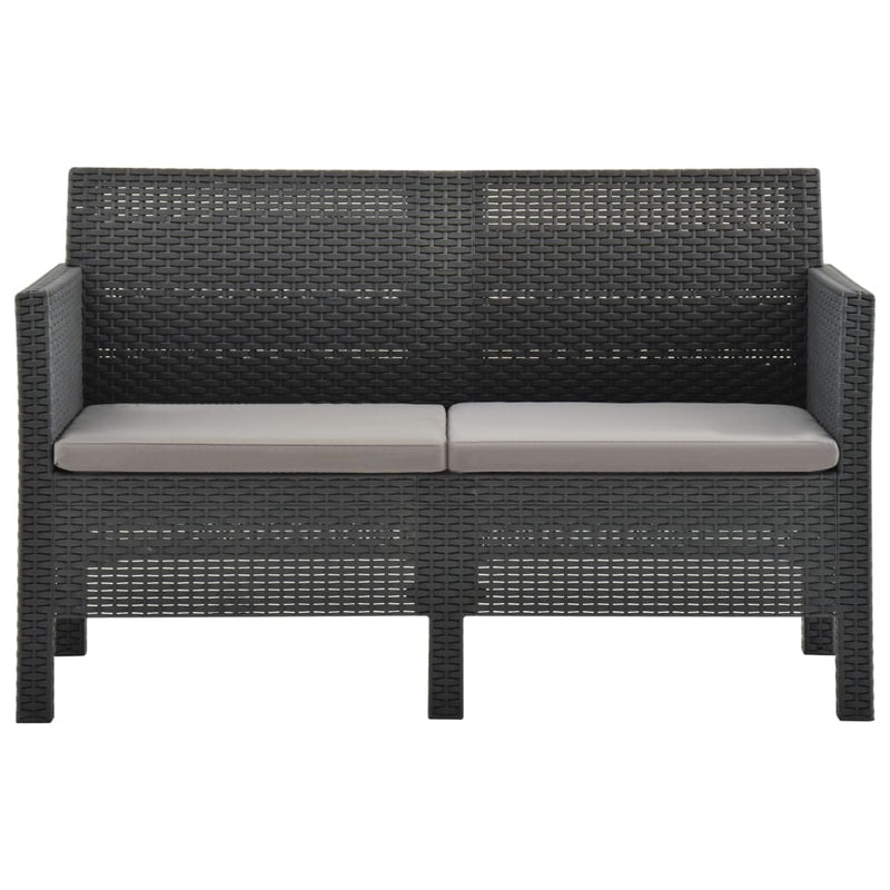 vidaXL 2-Seater Garden Sofa with Cushions Anthracite PP Rattan