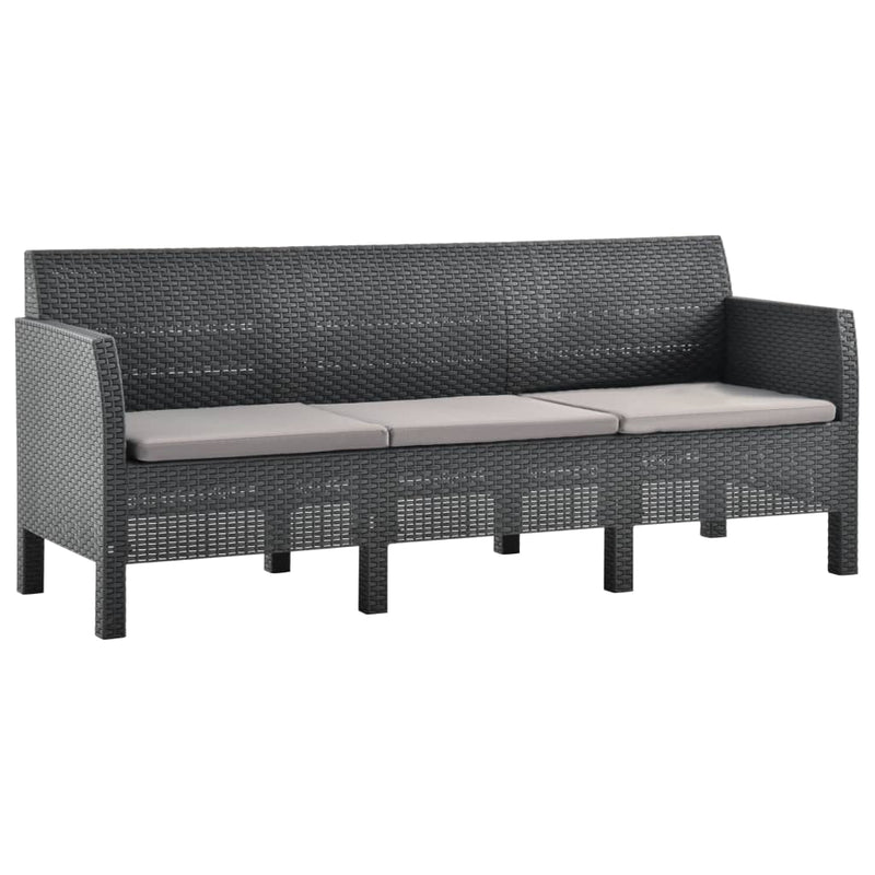 vidaXL 3-Seater Garden Sofa with Cushions Anthracite PP Rattan