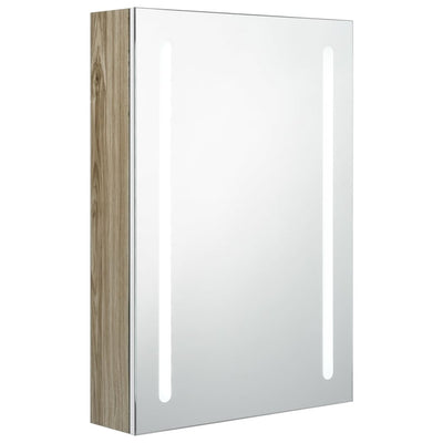 vidaXL LED Bathroom Mirror Cabinet White and Oak 50x13x70 cm