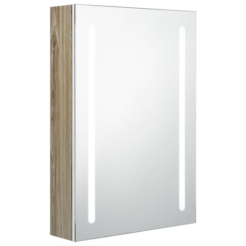 vidaXL LED Bathroom Mirror Cabinet White and Oak 50x13x70 cm